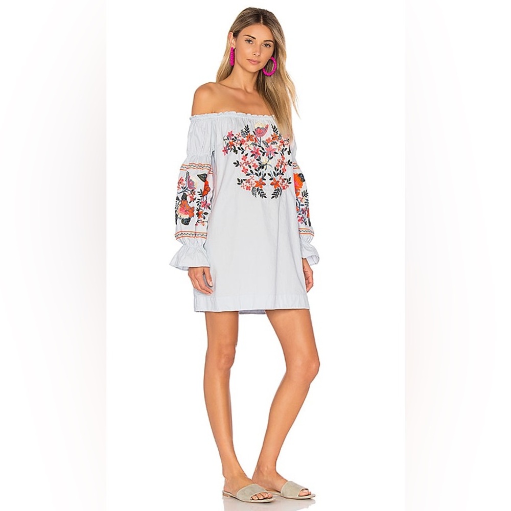 Free People Fleur du Jour Cotton Mini Dress in Light Blue Size S